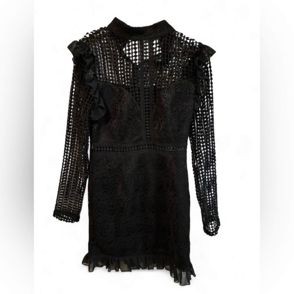 PrettyLittleThing Black Mesh Long Sleeve Dress